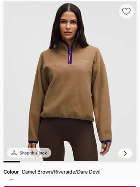 NWOTlululemon athletica Tan Fleece Half-Zip Pullover with Blue and Coral Trim